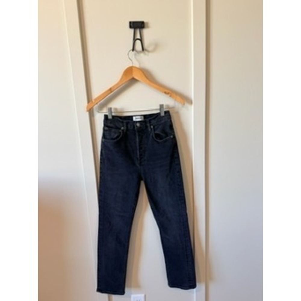 AGOLDE Riley High Rise Straight Leg Jeans Washed Black Size 24